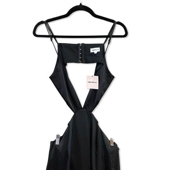 Superdown Stacie Black Cut Out maxi dress Slit Gown plunge Revolve NWT L - Picture 5 of 10